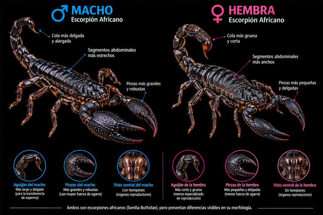 Comparación macho y hembra de escorpión