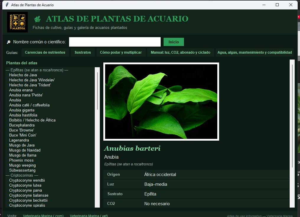 Pantalla del programa Atlas de Plantas de Acuario